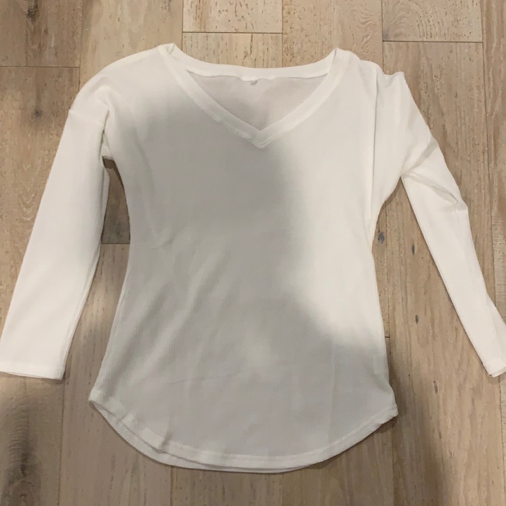 Long sleeve white V-neck